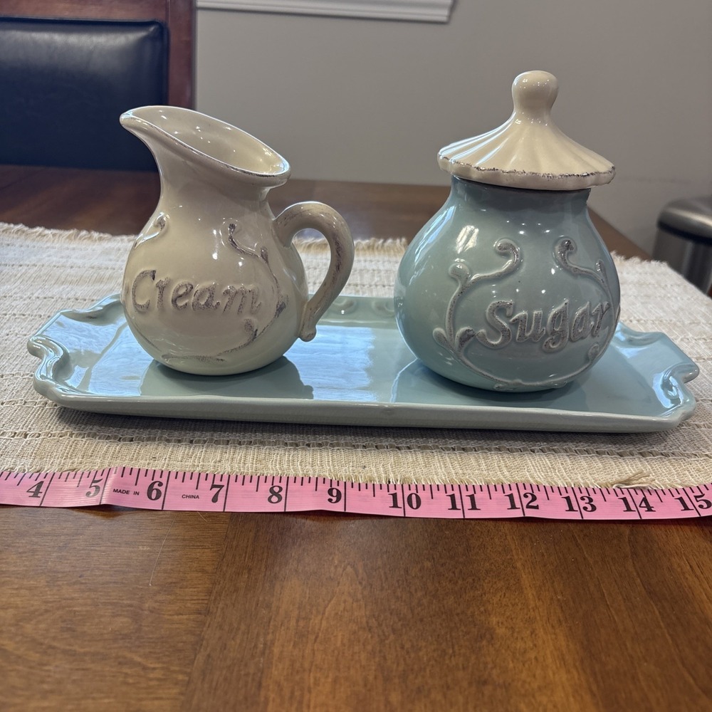 Le Prairie Sugar & Cream Set With Serving Tray VTG Creative Co-op